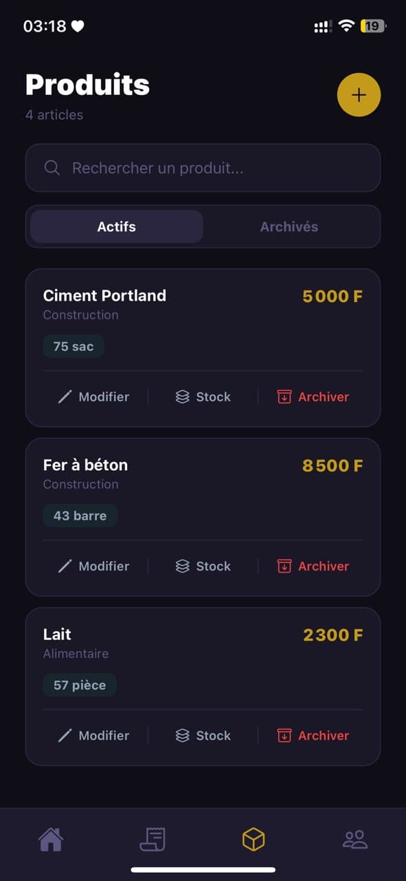 Gestion des produits et du stock dans VocaFacture