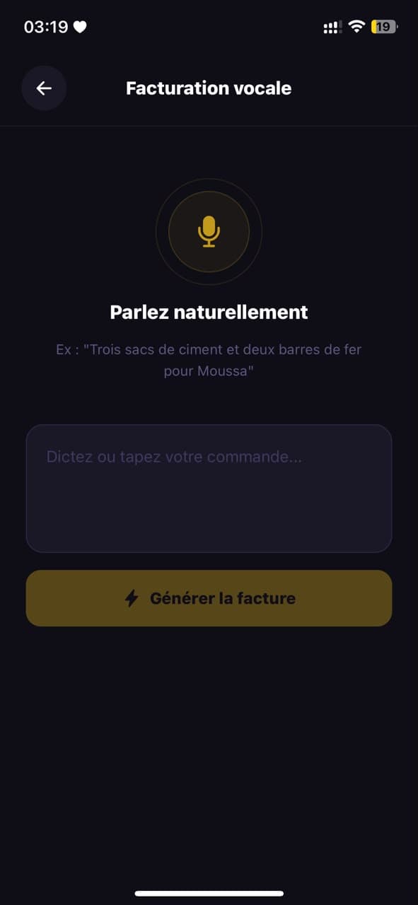 Écran de facturation vocale VocaFacture